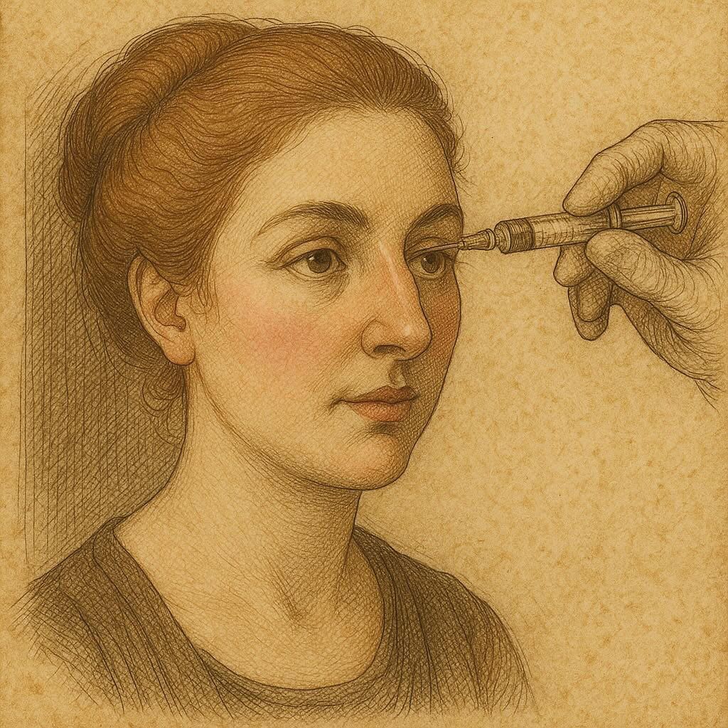 Ästhetische Nasenkorrektur ohne OP – Frau mit Injektionsspritze an der Nase