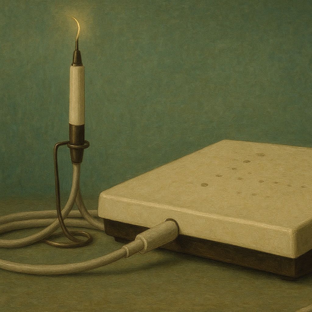 Gemalte Darstellung eines Piezotoms – Symbol moderner Nasenchirurgie