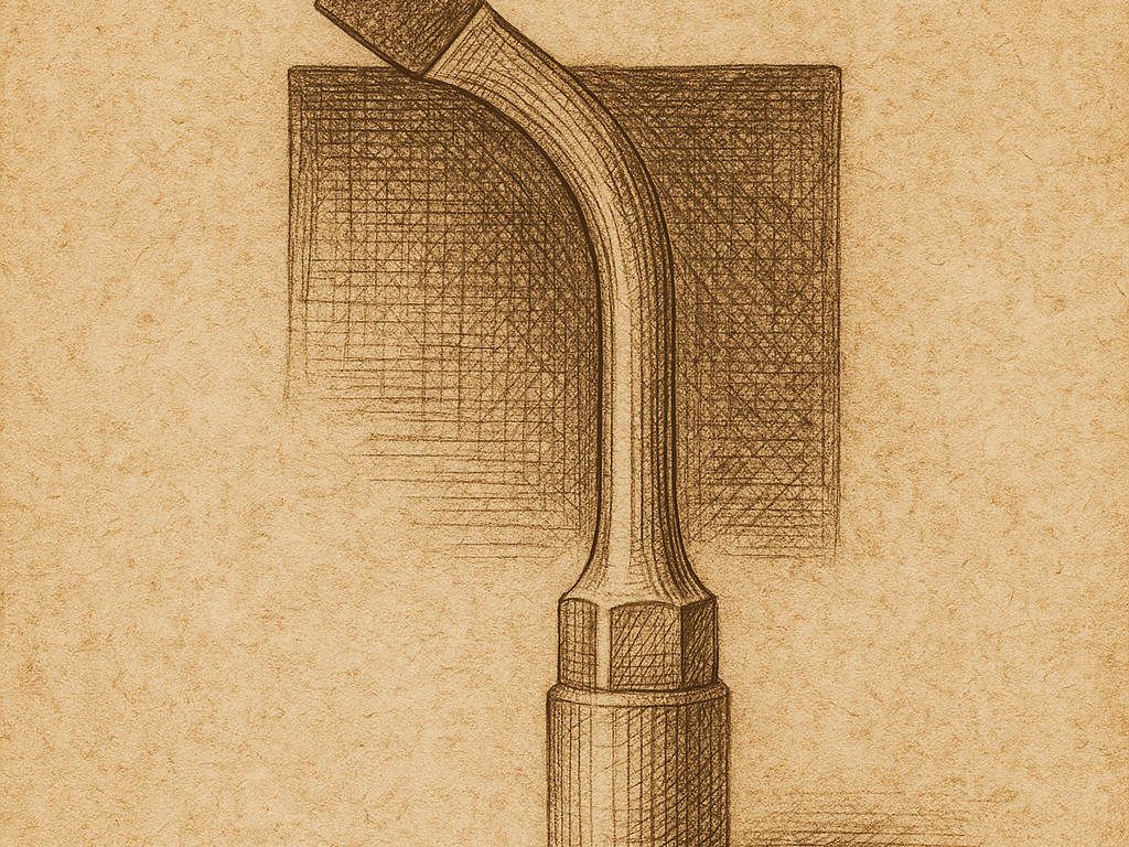 Renaissance-inspirierte Zeichnung einer Piezotome-Spitze – gewebeschonendes Ultraschallinstrument zur sanften Nasenkorrektur, im Stil Albrecht Dürers illustriert
