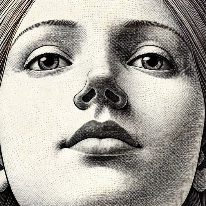 Illustration einer Frau mit eingefallenen, eingezogenen Nasenflügeln – sogenannte Wäscheklammernase nach übermäßiger Knorpelentfernung