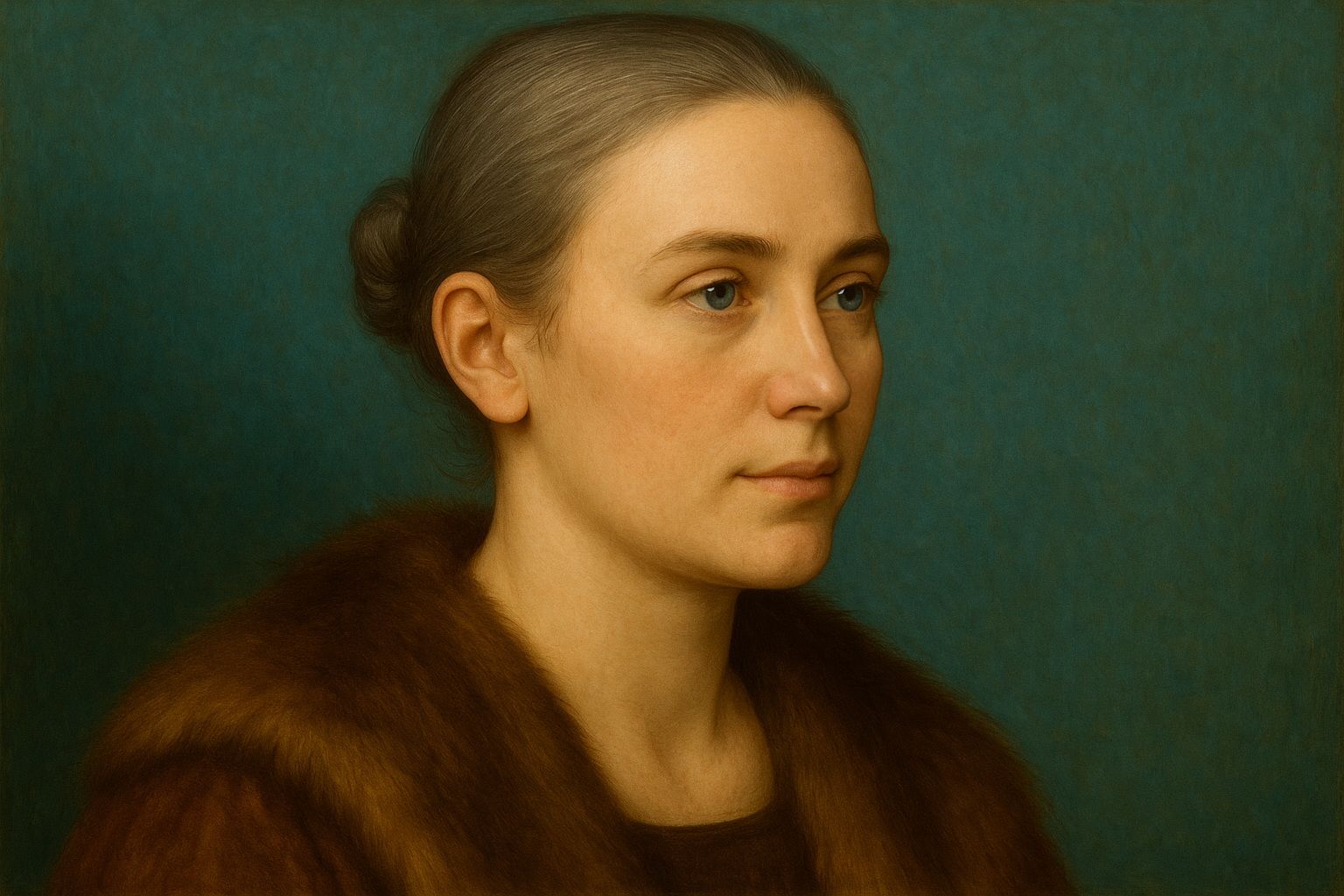 Renaissance-inspiriertes Porträt einer Frau mit harmonisch geradem Nasenrücken nach Preservation-Rhinoplastik – Darstellung im Stil von Dürers Ölgemälden mit Fokus auf natürliche Proportionen und zurückhaltende Korrektur