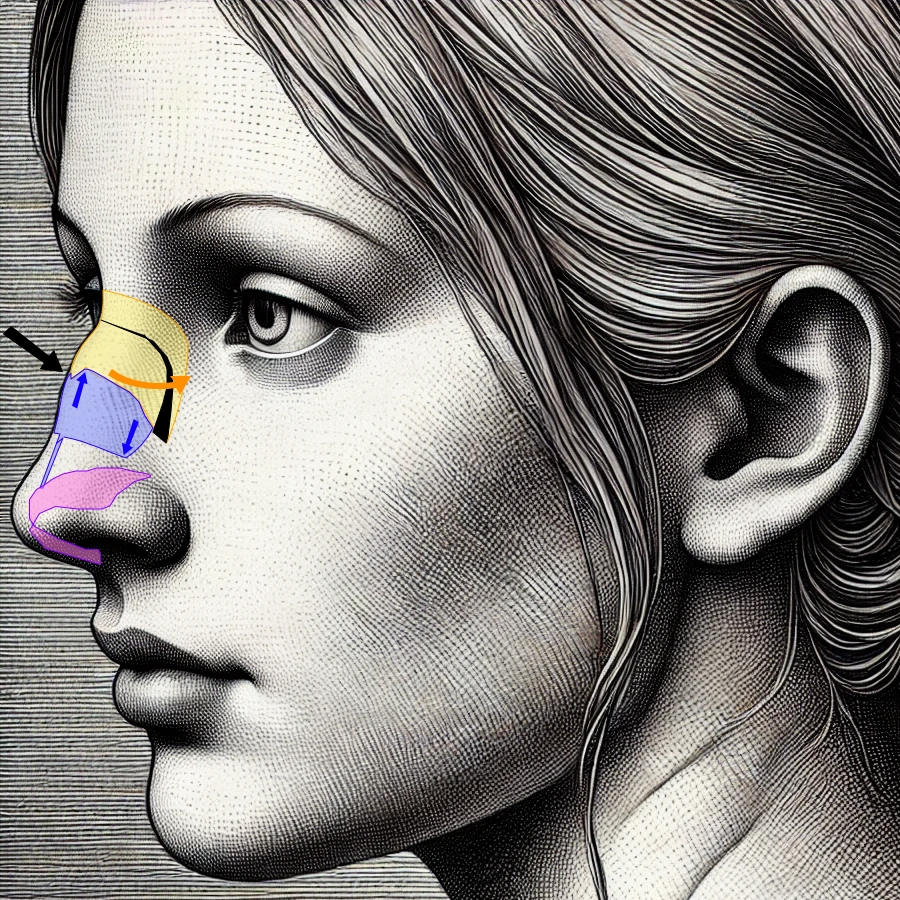 Der Nasenrücken senkt sich ab