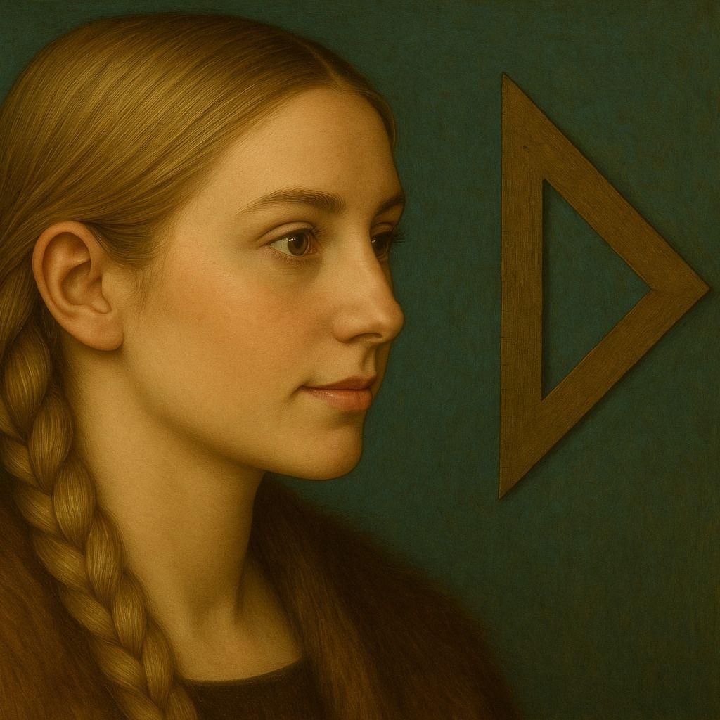 Schöne Frau mit Geodreieck – Symbol für natürliche Nasenästhetik