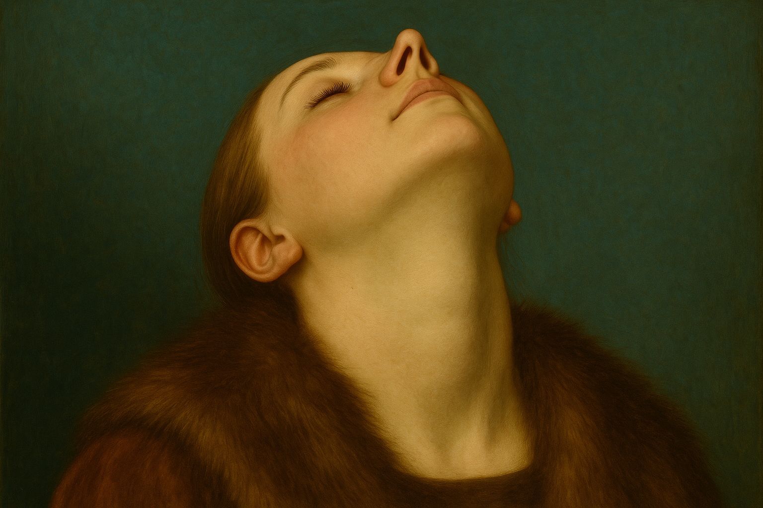 Symbolbild einer Spannungsnase: Blick von unten mit überhöhtem Nasenrücken und schmalen, hochgezogenen Nasenlöchern – typische Merkmale einer septaldominierten Nasenform. Darstellung zur Veranschaulichung möglicher operativer Korrektur.