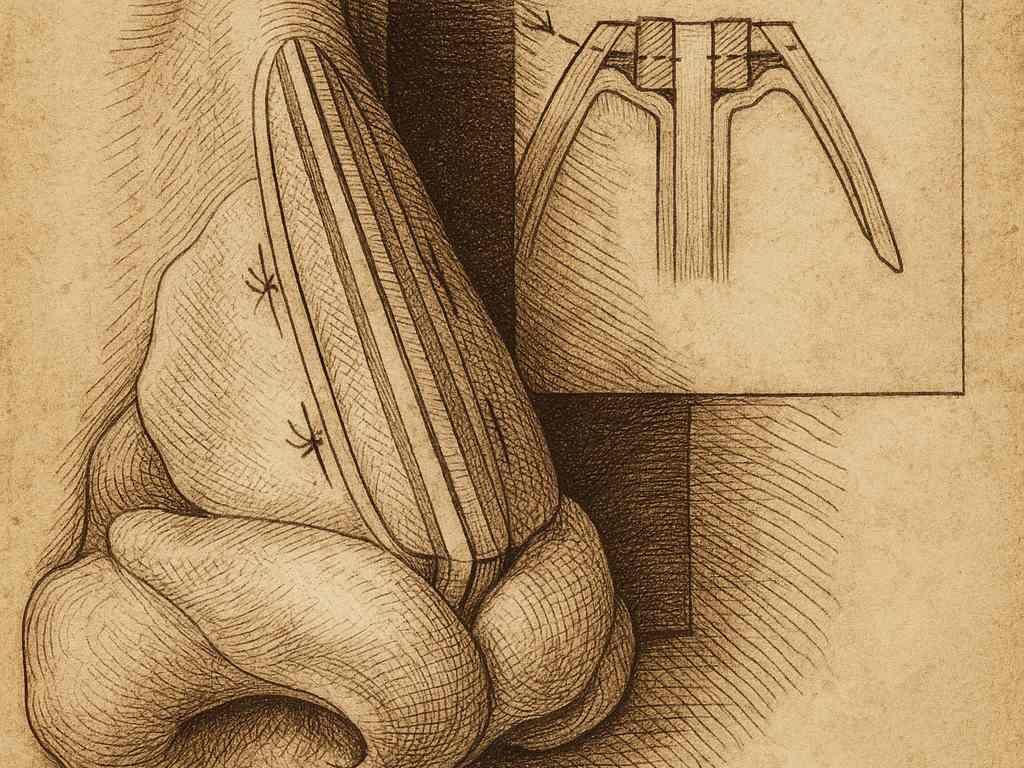 Strukturelle Nasenkorrektur mit Spreader Grafts – Zeichnung im Dürer-Stil