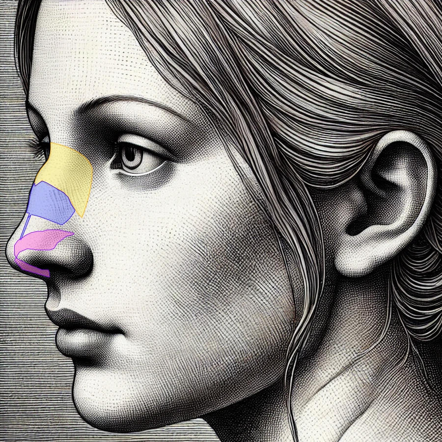 Weibliche Nase im Seitprofil vor Nasenrückenerhaltender Höckerentferung