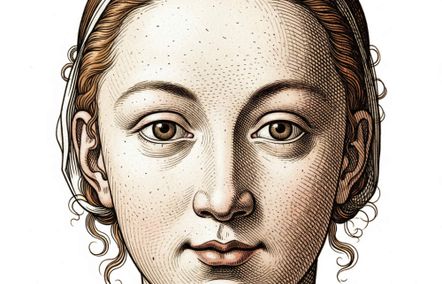 Illustration einer Frau mit asymmetrischer Nasenspitze nach Nasenoperation – zeigt leichte seitliche Verschiebung und ungleichmäßige Knorpelkontur