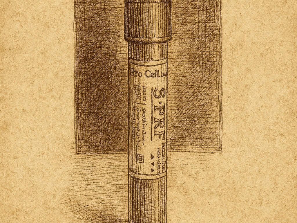 PRF-Röhrchen zur Gewinnung körpereigener Wachstumsfaktoren bei ästhetischer Nasenkorrektur. Bestandteil eines geschlossenen, sterilen Verfahrens zur Förderung der Heilung.