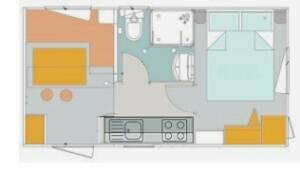 Beispiel-Grundriss eines kleinen Mobilheims auf dem Campingplatz Rantum