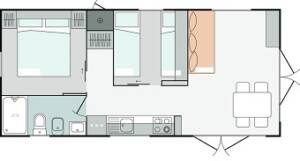 Beispiel-Grundriss eines großen Mobilheims auf dem Campingplatz Rantum