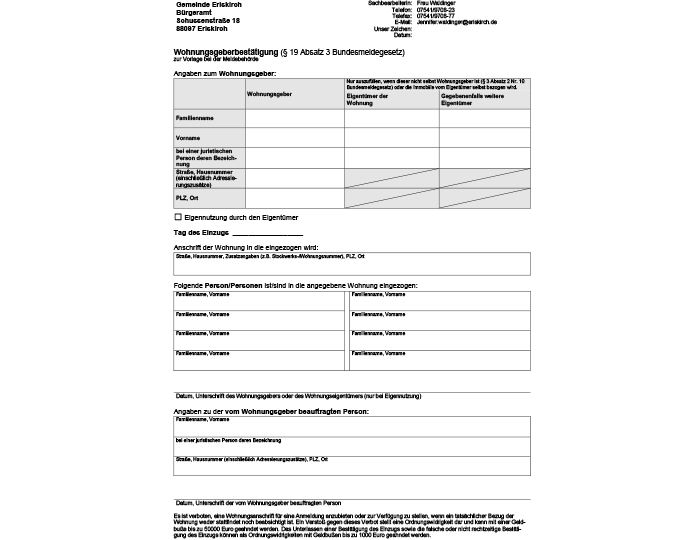 Wohnungsgeberbestätigung Gemeinde Eriskirch