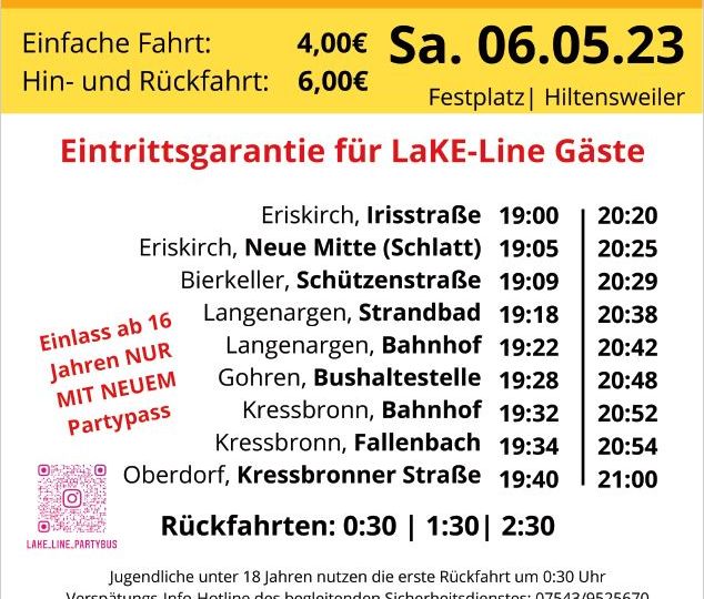 „LaKE-Line“ Partybus fährt zur Partynacht am Hiltensweiler Sommerfest