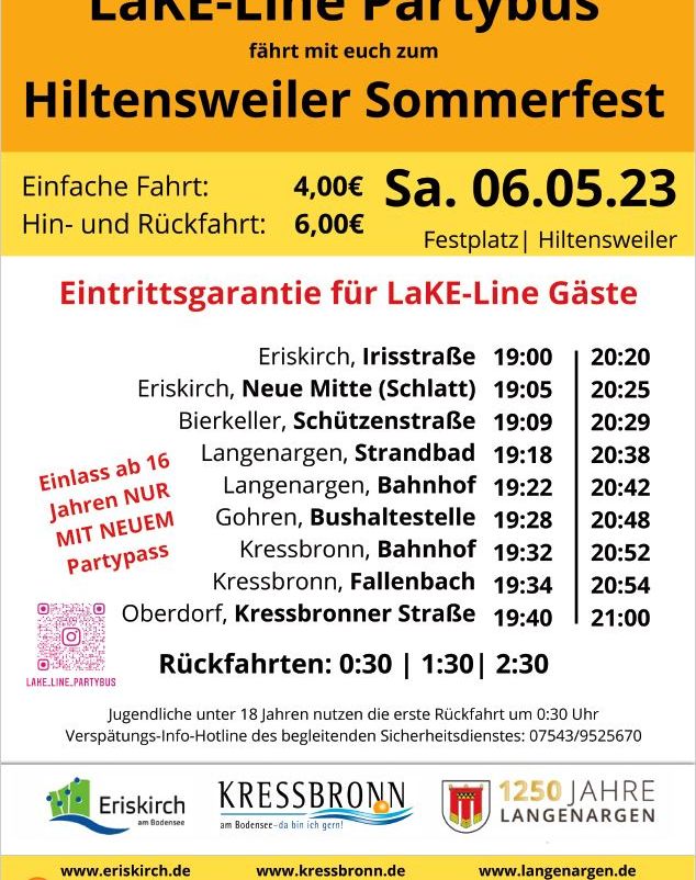 „LaKE-Line“ Partybus fährt zur Partynacht am Hiltensweiler Sommerfest