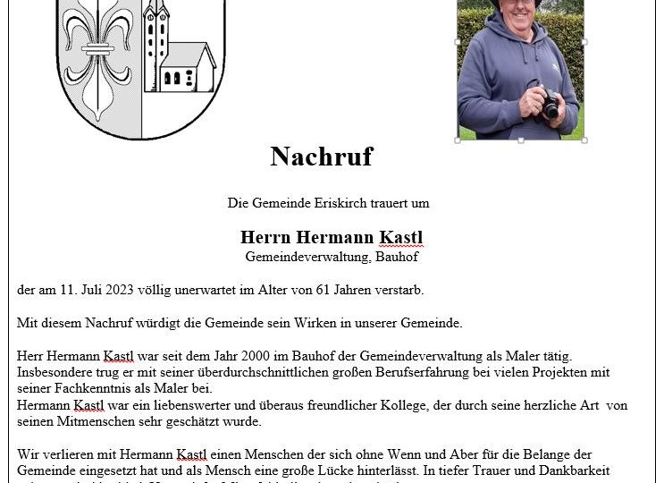 Wir trauern um Hermann Kastl
