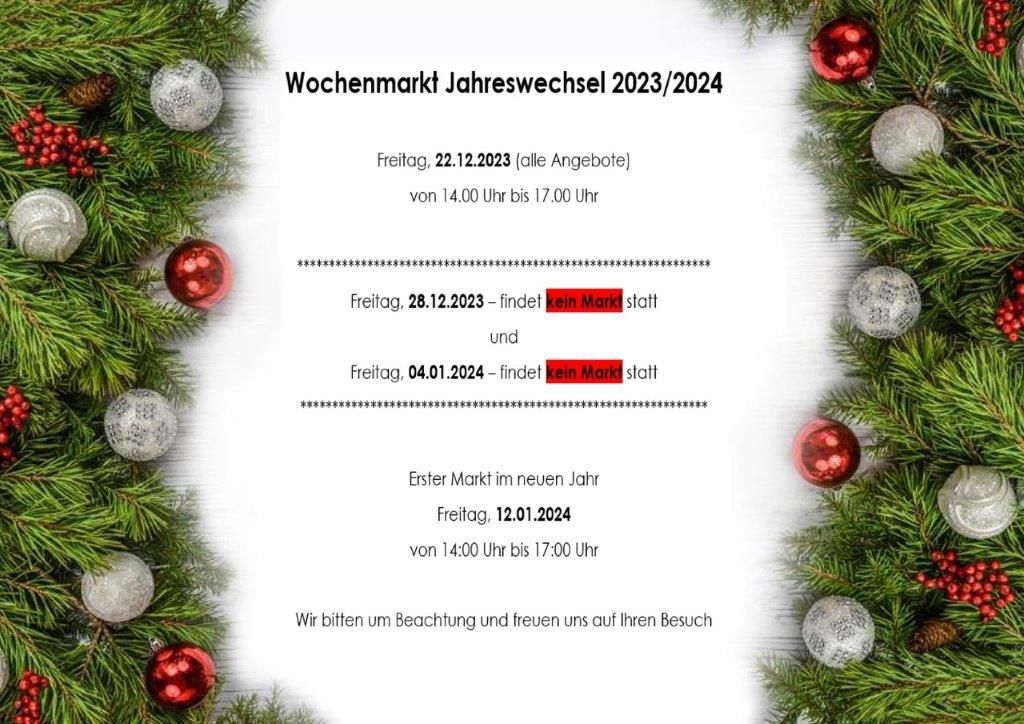 Eriskircher Wochenmarkt: geänderte Öffnungszeiten