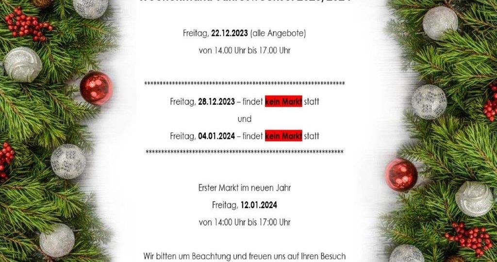 Eriskircher Wochenmarkt: geänderte Öffnungszeiten