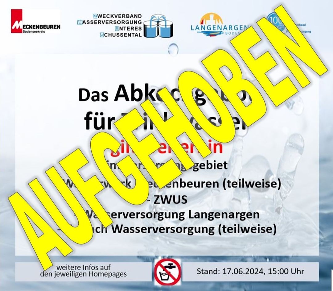 Abkochgebot für Trinkwasser aufgehoben