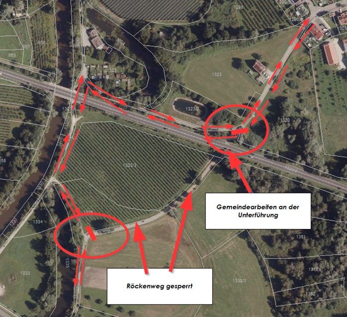 Sperrung im Rückenweg – Gemeindearbeiten an der Unterführung