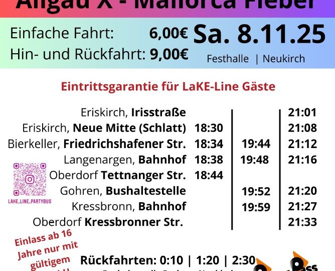 Der „LaKE-Line“ Partybus fährt zur Allgäu-X – “Mallorca-Fieber” in Neukirch