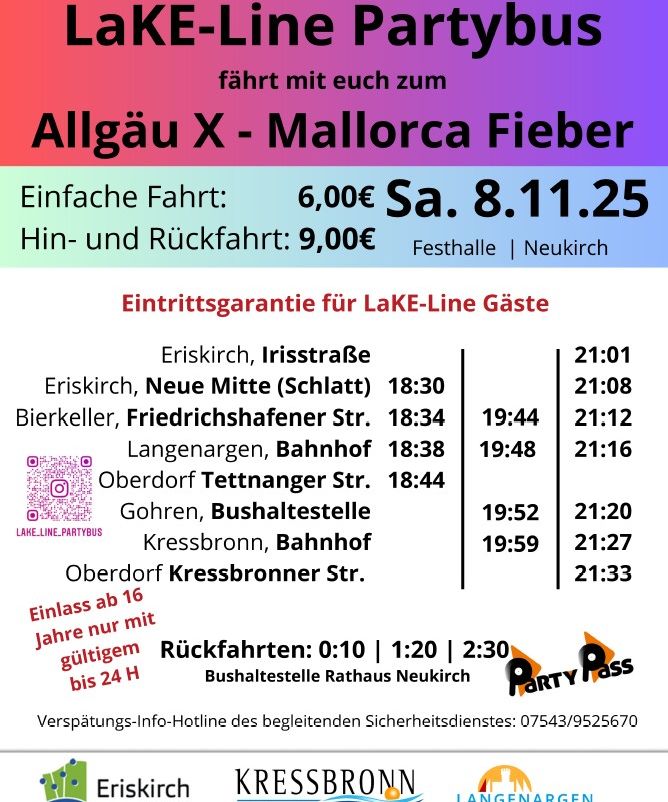Der „LaKE-Line“ Partybus fährt zur Allgäu-X – “Mallorca-Fieber” in Neukirch
