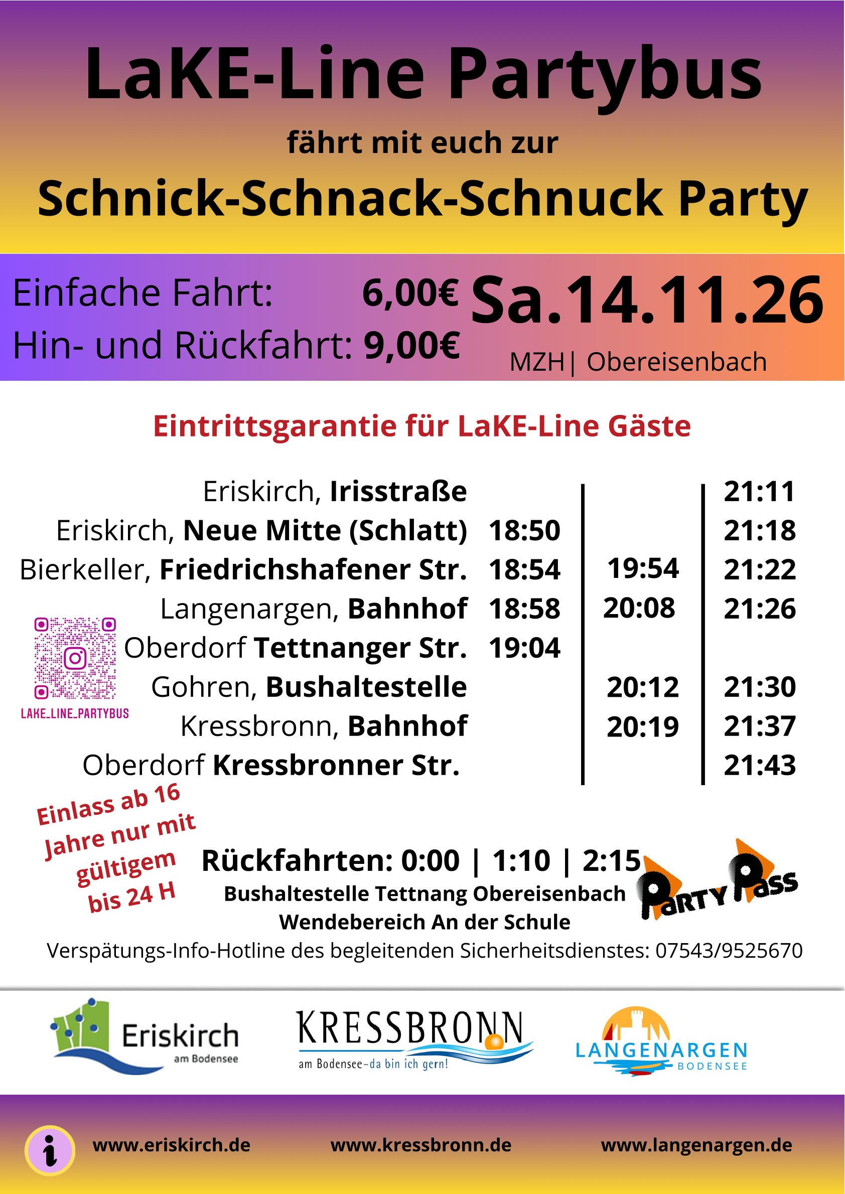 Der „LaKE-Line“ Partybus fährt wieder zur Schnick-Schnack-Schnuck-Party nach Obereisenbach