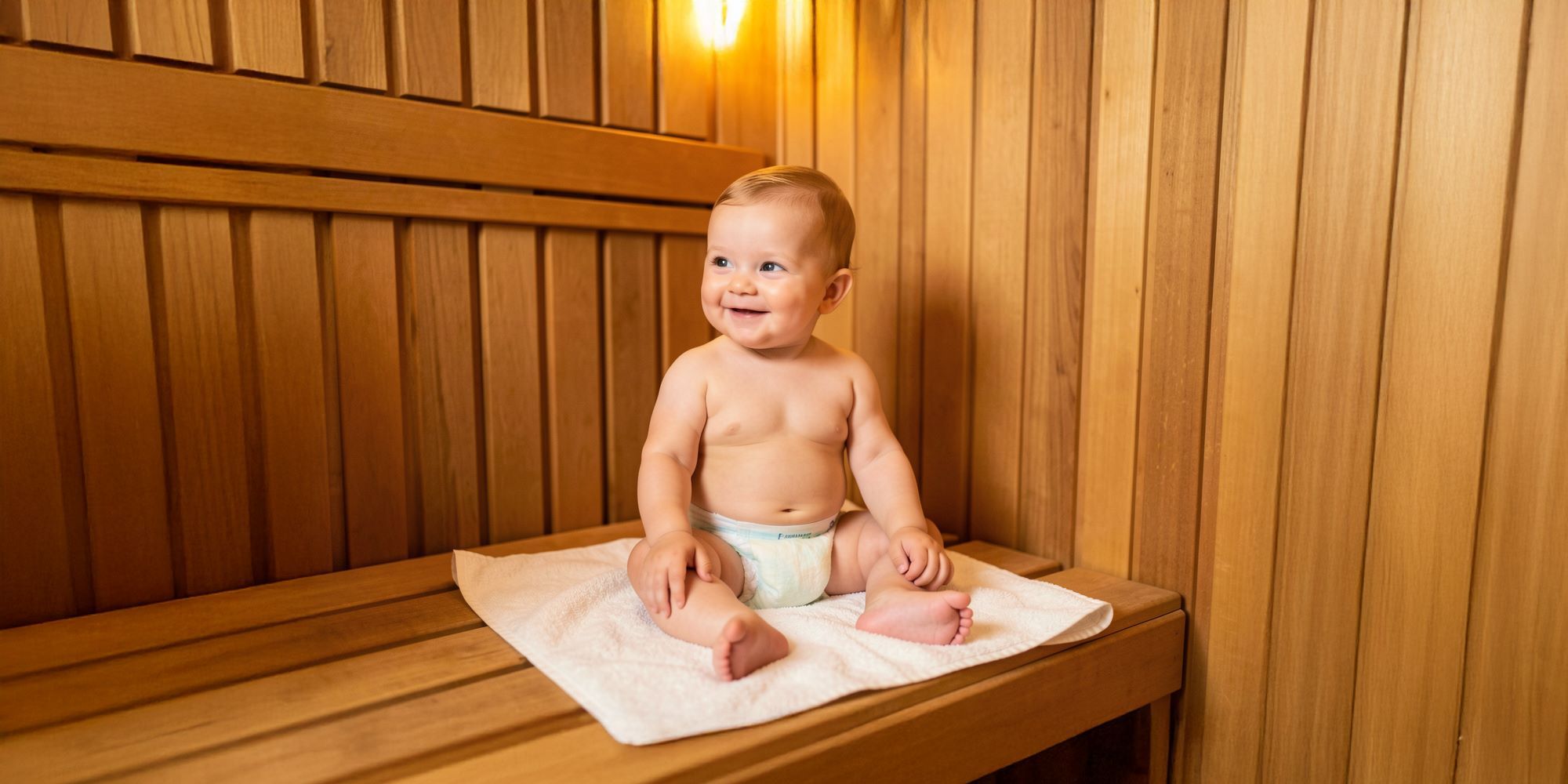 Baby sitzt entspannt in der Baby-Sauna in der Sylter Welle