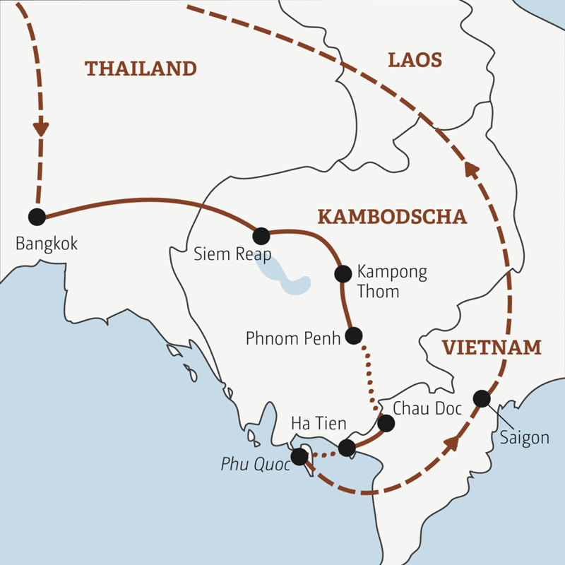 BKK Reiseverlauf : Thailand – Kambodscha – Vietnam Angkor Adventure & Mekong live