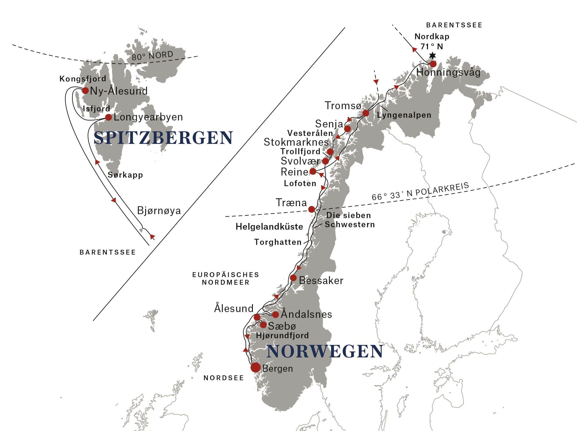 HURTIGRUTEN Spitzbergen_Linie_2026_27_Bergen-Longyearbyen-Bergen_ISO_39L_Dar