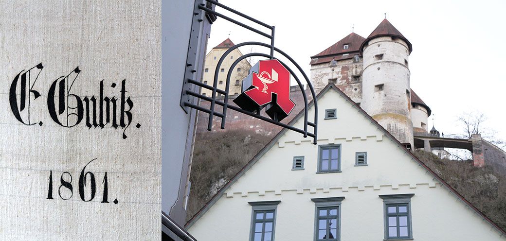 Apotheken-A vor dem Schloss Hellenstein