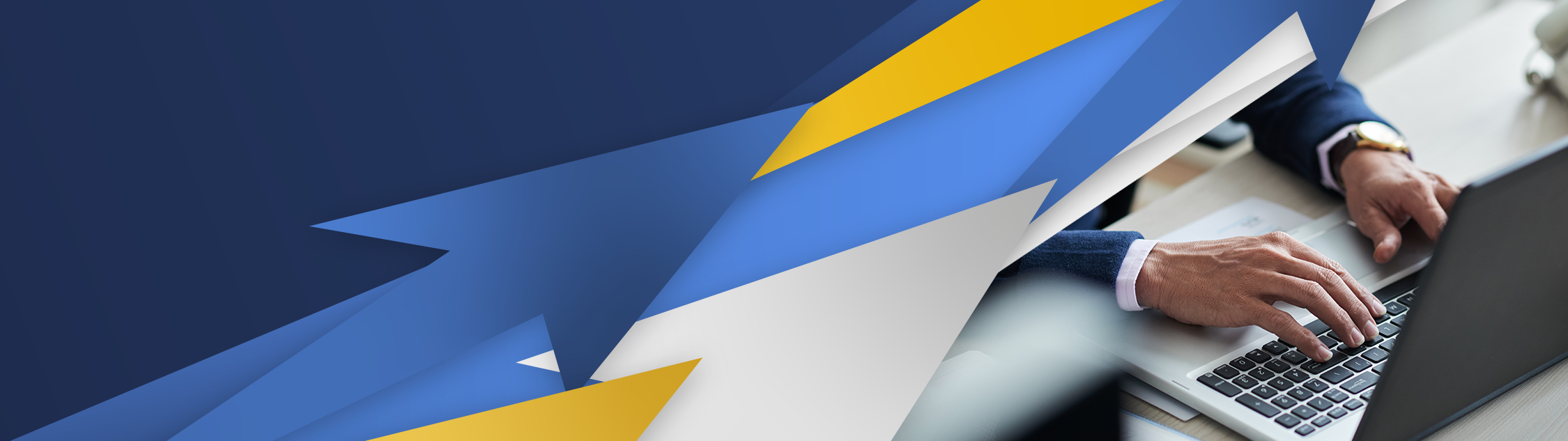 Collage mit Männerhänden die auf einem Laptop tippen.