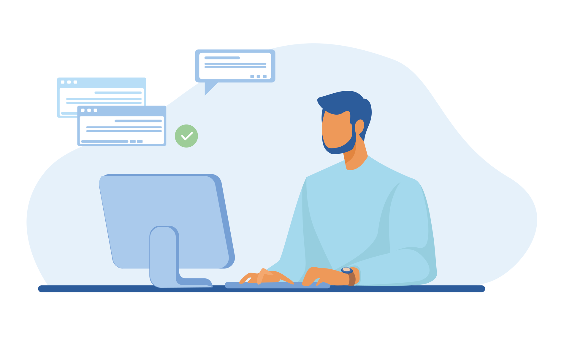 Illustration – Mann der mit Computer arbeitet.