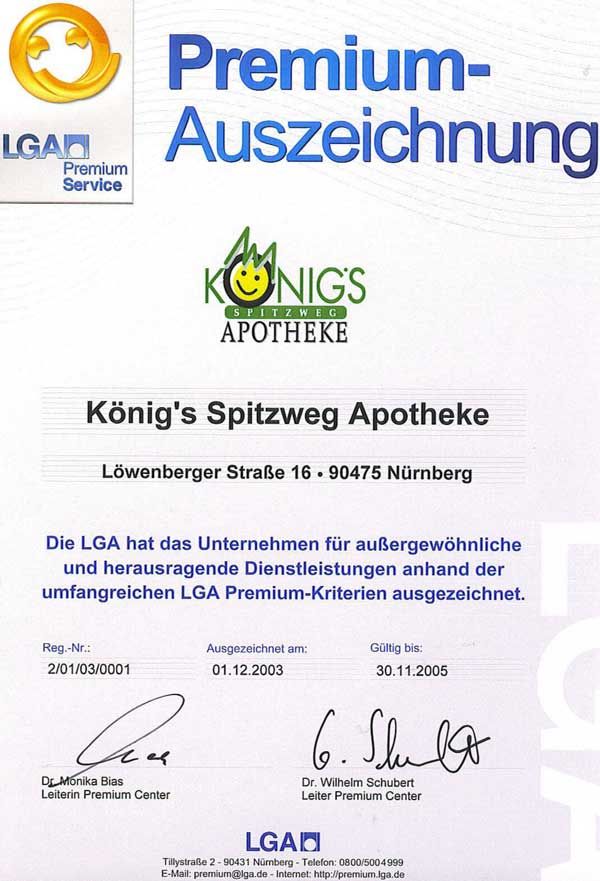 Zertifikat PremiumAuszeichnung der LGA