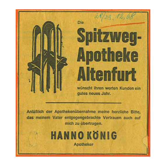 Anzeige - Apothekenneueröffnung 1968