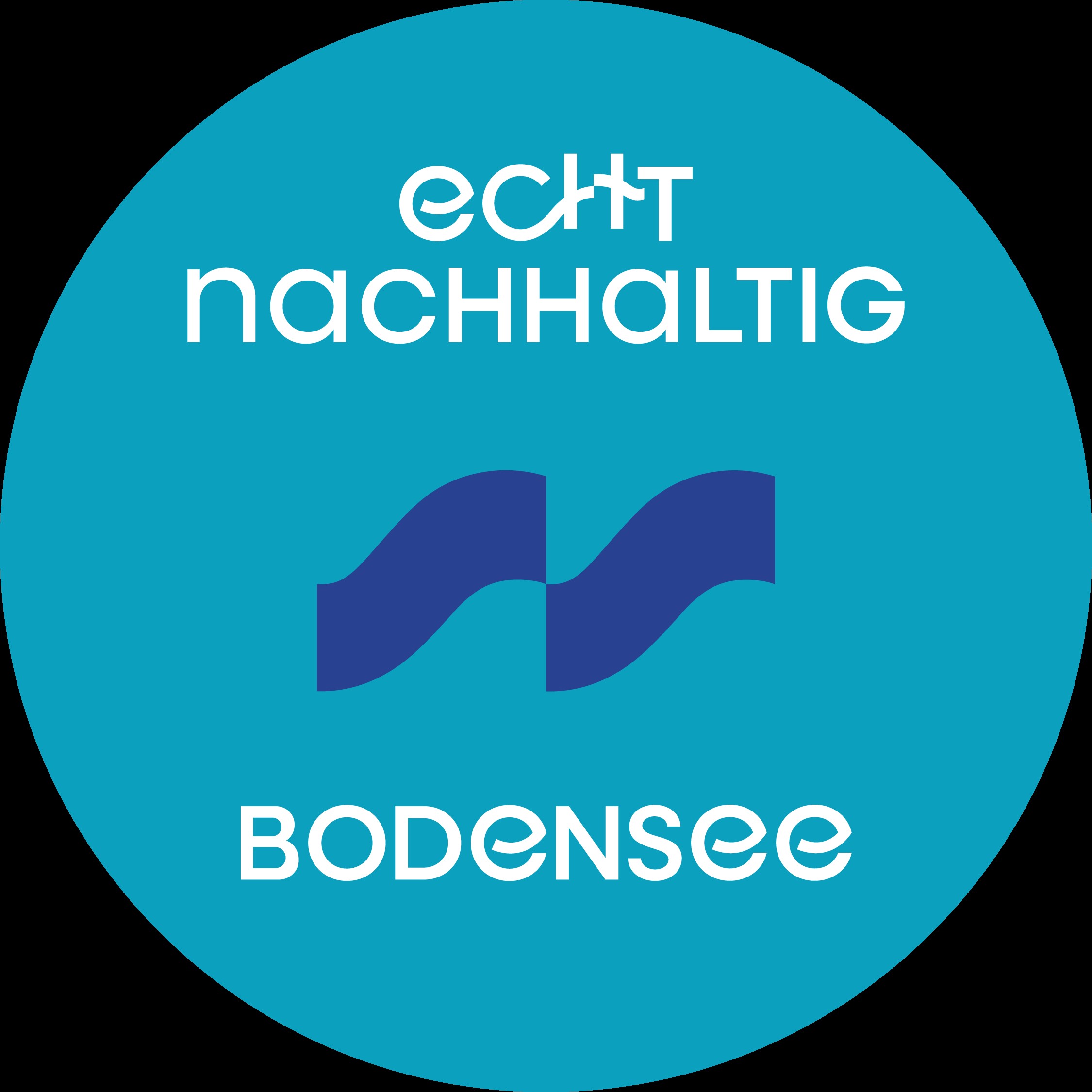 Logo echt nachhaltig Bodensee: stilisierte dunkelblaueWellen auf hellblauem Grund