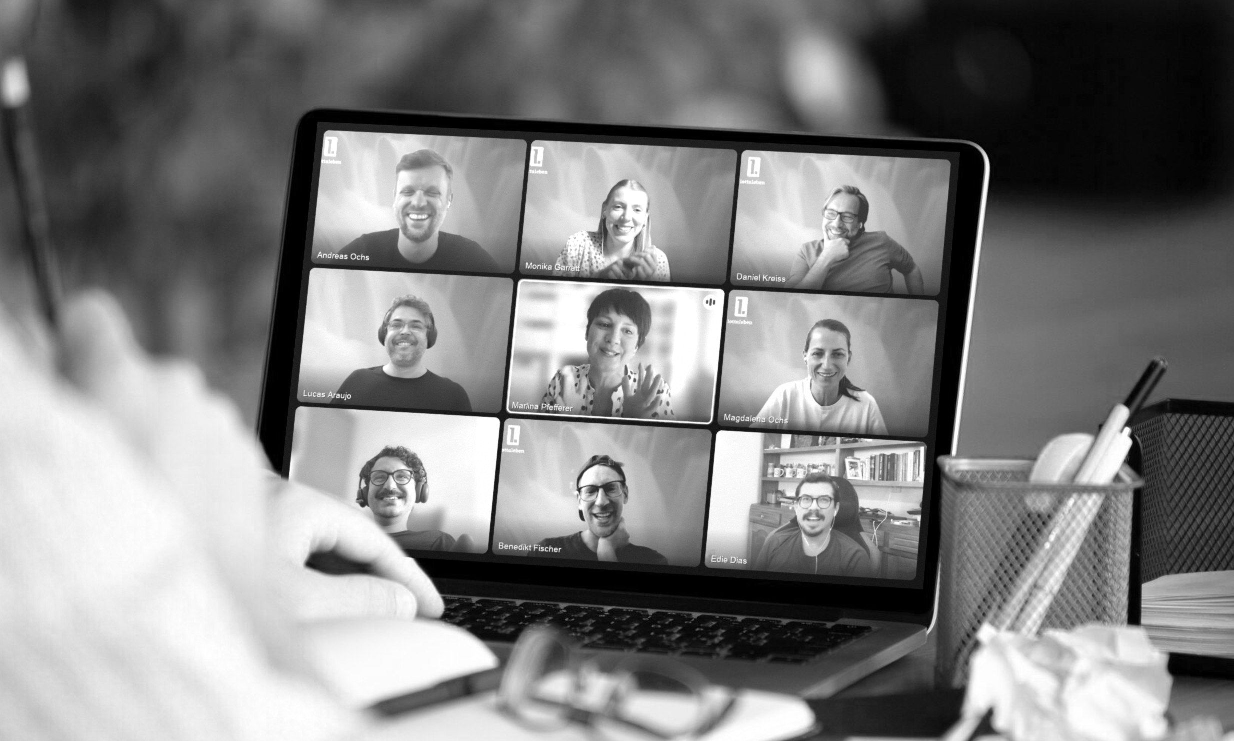 Videocall am Laptop: das CANVAYO-Team