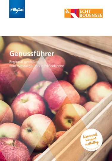 Titelbild Genussführer mit einem Bild von Äpfeln in einer Kiste.
