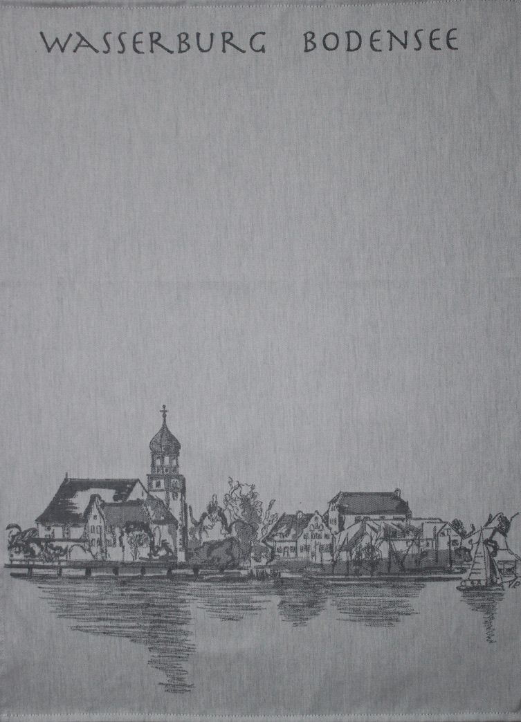Grau-Schwarzes Geschirrhandtuch mit der Wasserburger Halbinsel