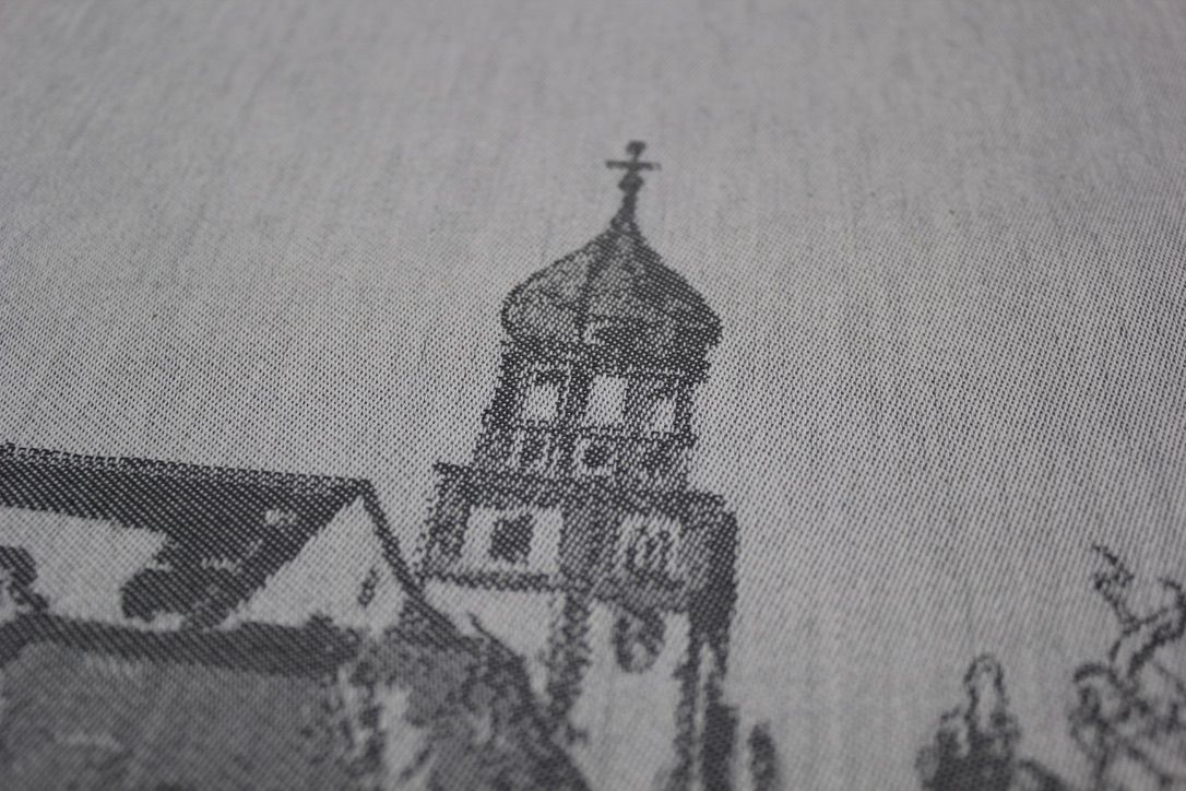 Grau-Schwarzes Geschirrhandtuch mit dem Wasserburger Kirchturm.