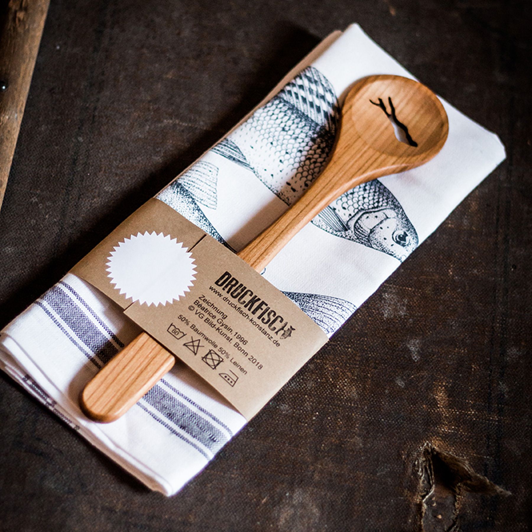 Seesucht Geschenk-Set Kochlöffel mit Geschirrhandtuch