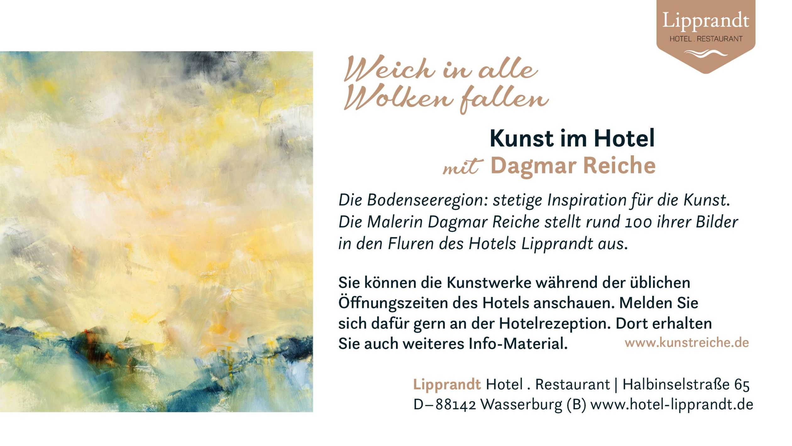 Präsentationsfolie zur Kunstausstellung Weich in alle Wolken fallen der Künstlerin Dagmar Reiche.