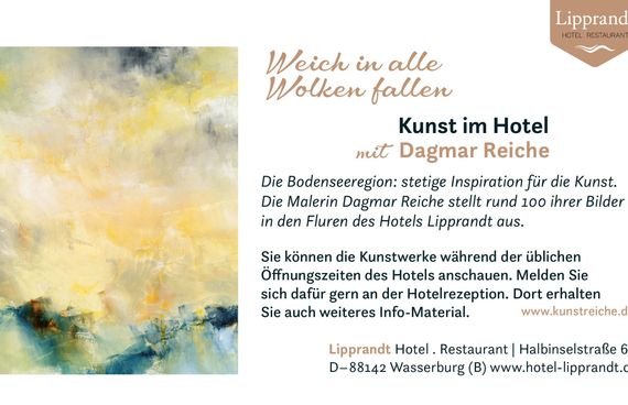 Präsentationsfolie zur Kunstausstellung Weich in alle Wolken fallen der Künstlerin Dagmar Reiche.
