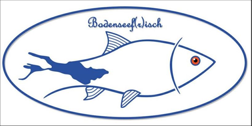 Logo Rotaugenwochen. ein gezeichneter Fisch in der Flosse eingearbeitet in der Bodensee