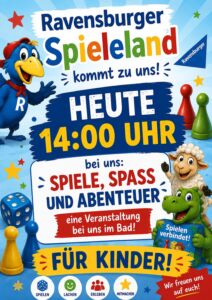 Veranstaltungsplakat Ravensburger Spieleland im Freibad Aquamarin