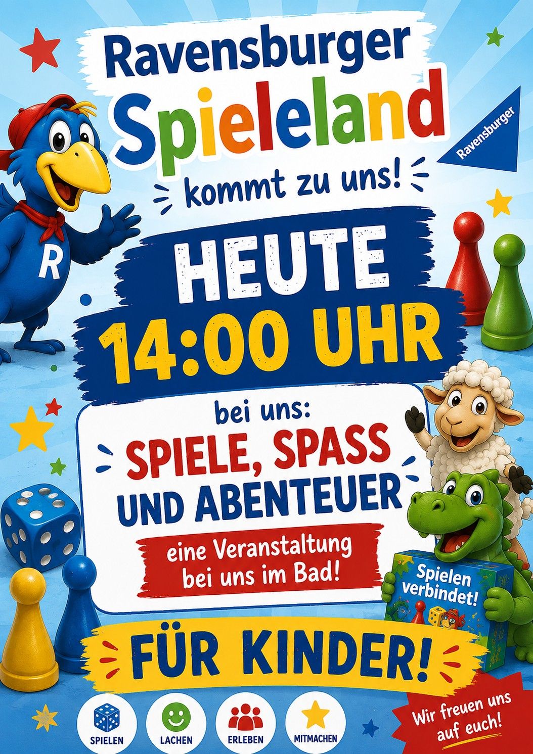 Veranstaltungsplakat Ravensburger Spieleland im Freibad Aquamarin