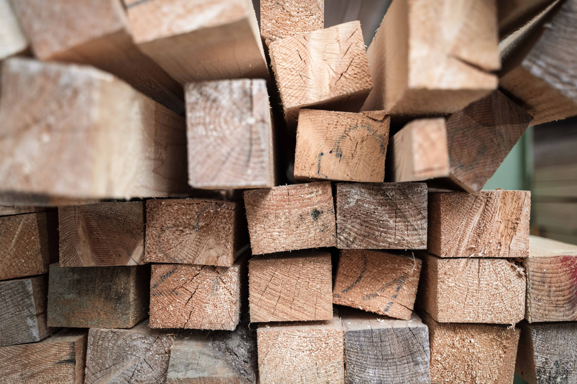 Der Rohstoff Holz ist in den Räumlichkeiten der Schreinerei in vielen verschiedenen Formen zu finden.