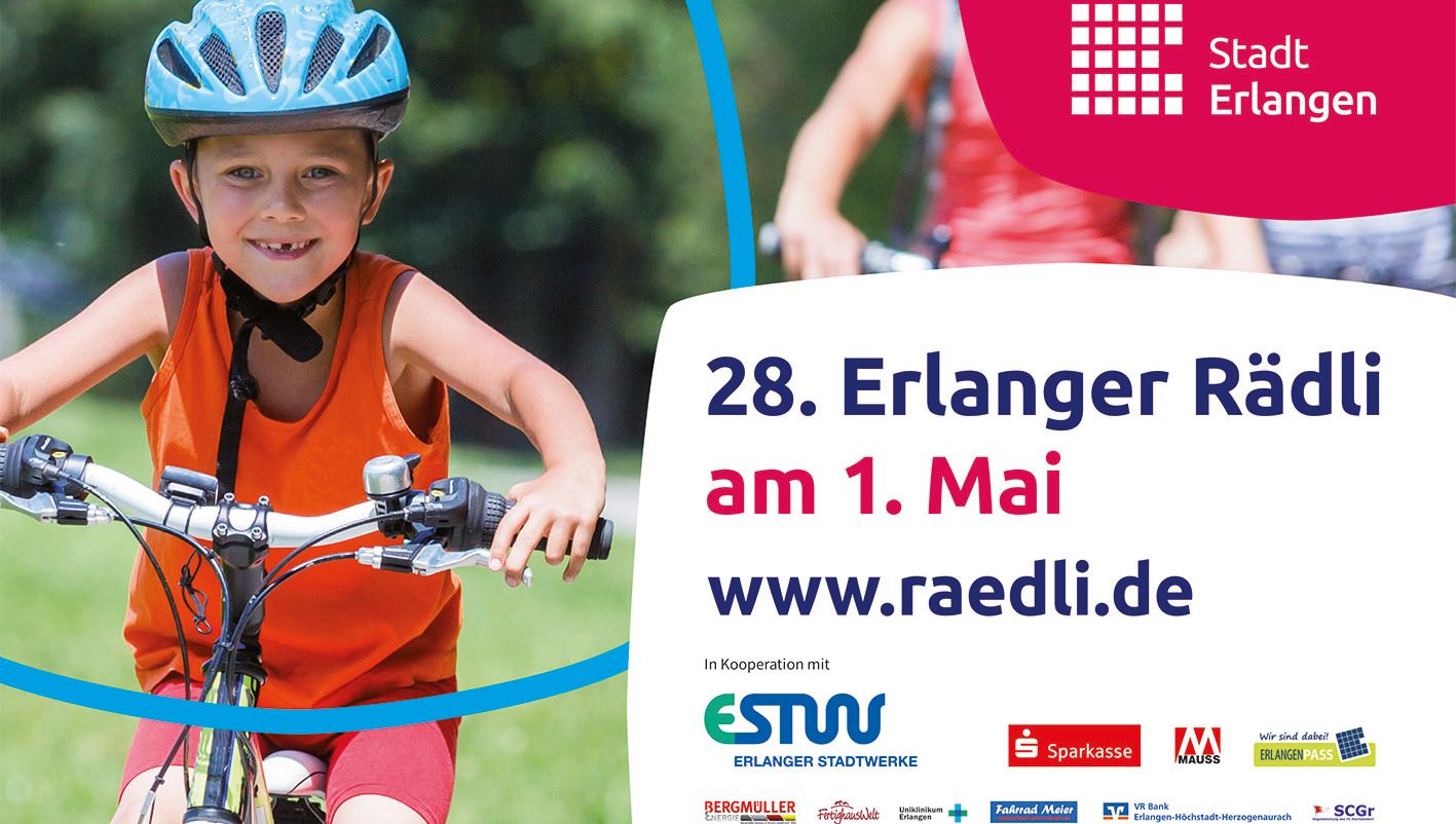 Teilnehmende der 30. Erlanger Rädli erkunden gemeinsam Erlangen per Fahrrad.