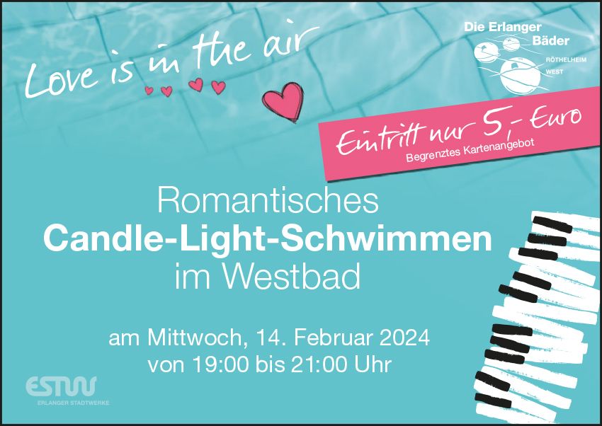 Valentinstag im Erlanger Westbad: Romantisches Candle-Light-Schwimmen am 14.2.24