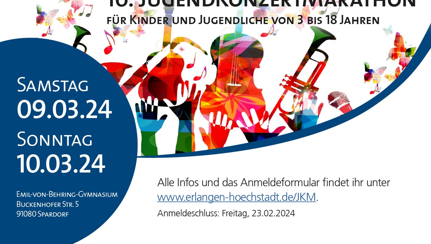 JugendKonzertMarathon 2024: Bis 23.2. anmelden und am 9. und 10.3. zusammen musizieren !