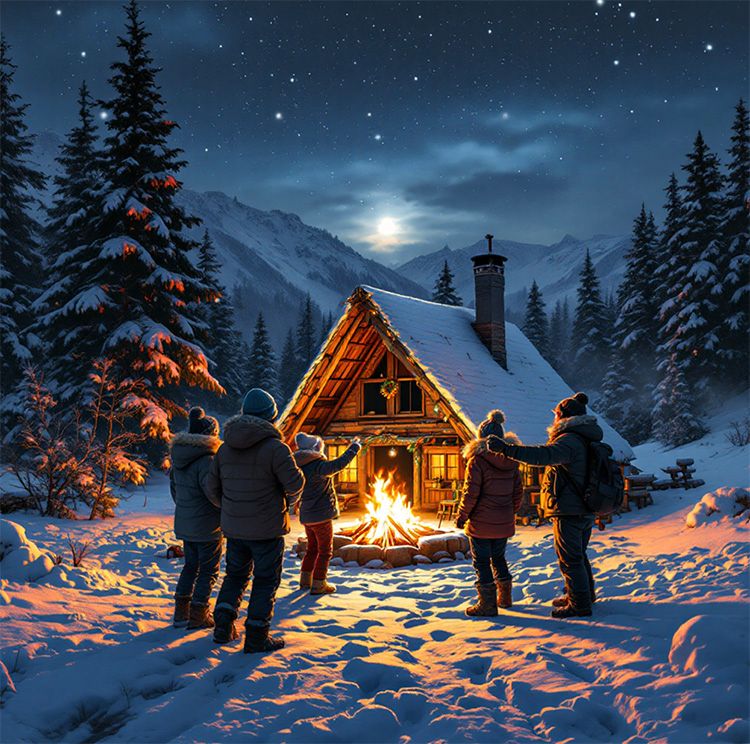 Feierliche Stimmung im Erlanger Winterdorf mit weihnachtlich beleuchteten Hütten und fröhlichen Gästen.