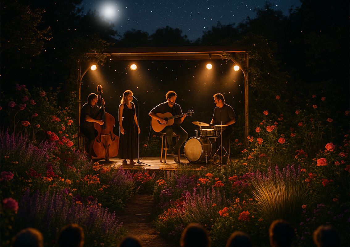 Magische Konzertabende unter Sternen: Die Sommerkonzerte in der Staudengärtnerei Augustin schaffen eine einzigartige Atmosphäre zwischen Blüten und Musik.